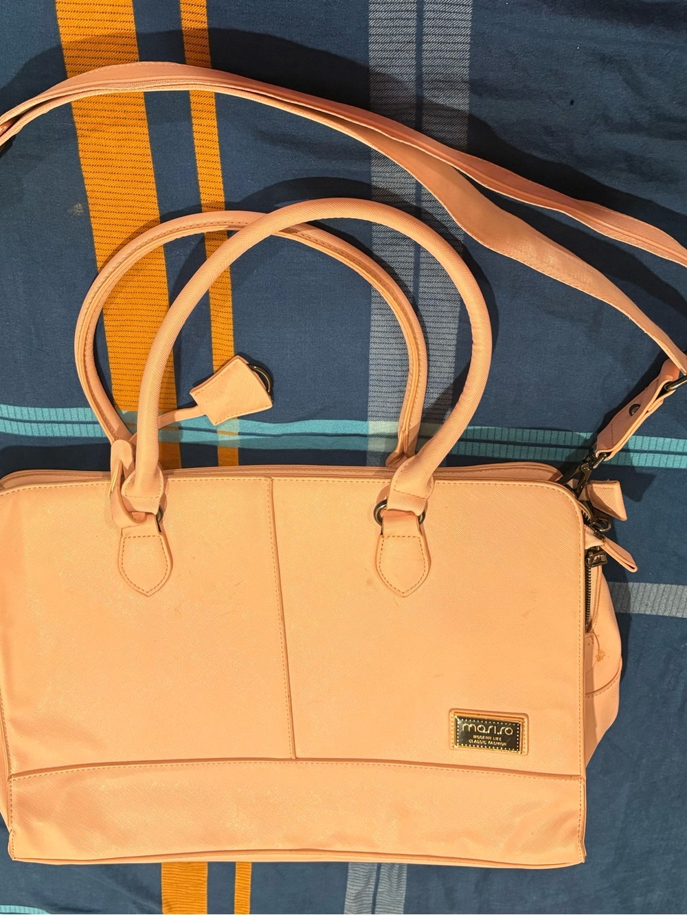 Miarro Peach Laptop Satchel with Top Handles and Crossbody Strap